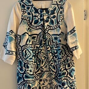 Chicos Blue and White Patterned Dress